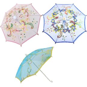 STOBOK 3pcs Kids Umbrella Toy Lace Cute Small Embroidery Umbrella Decorative Props Mini Umbrella for Kids Students Girls (Random Pattern)
