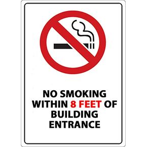 Zing Green Products 1877S Recycled Polystyrene "No Smoking Within 8 Feet" Label, Self-Adhesive, 7" Height x 5" Width, Pack of 2