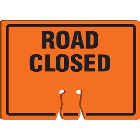 AccuformNMC "Road Closed" Traffic Cone Top Sign, Combine With Orange Cones to Create a Warning Sign, 10" x 14" Plastic Cone Sign, Made in the USA, FBC736