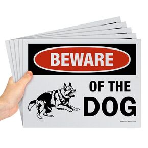 SmartSign (عبوة من 5) لافتة "Beware Of The Dog" مقاس 9 × 12 بوصة مع رسم، مطبوعة بالشاشة الحريرية، 10 مل من بلاستيك البوليسترين، أحمر، أسود وأبيض