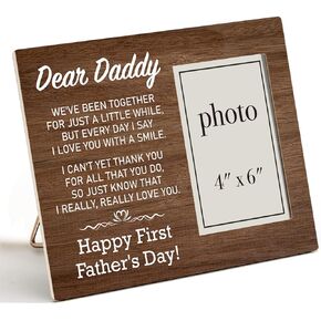 First Father's Day Gift Wooden Picture Frame for Daddy New Dad Daddy-to-be from Baby Girl Boy, Daddy Thank You Wood Photo Frame Gifts, Tabletop and Wall Mounting, 4x6 Inch Photo