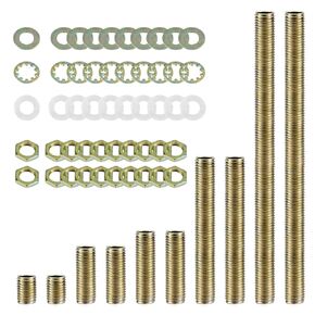 Lamp Repair Hardware Kit-5 Size Thread Lamp Pipe Nipples,20 Lock Nuts,3 Type of Washers,Total 60 Pieces Lamp Repair Hardware Assortment Pack,Perfect for Assembly Lamp and Lamp DIY (Antique Brass)