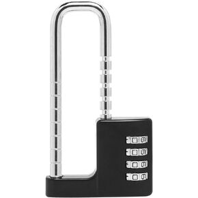 U Shaped Padlock 4 Digit Combination Lock with Adjustable Long Shackle Stainless Steel Cabinet Lock Gym Locker Lock for Outdoor, School,Sports Lockers,Fences (Black)