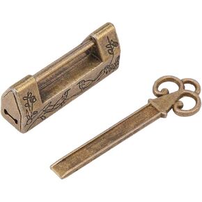 Padlock Chinese Vintage Mini Antique Retro Style Magpie Flowers Combination Lock for Furniture Drawer Luggage with Key(Bronze)