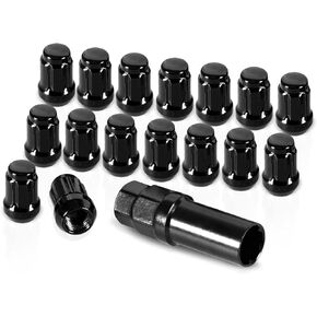 16 Pack 1.38 inches Wheel Lug Nuts M12x1.5 Spline Close End Lug Nuts with Socket Key Compatible with Chevy Impala Malibu Honda Accord Civic CRV Acura TSX Black