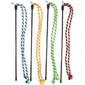 Cat Wands, 4 PCS Colorful Rope Cat Toys Interactive Cat Teaser Wands with Bell for All Breed Sizes