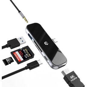 OBERSTER 6-in-1 USB C Hub Adapter with 4K HDMI, PD 100W, USB 3.0, 3.5mm Headphone Jack, SD/TF Slots - Compatible with Mac, Laptop, and More