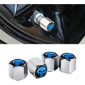 4 PCS Skull Car Tire Valve Stem Caps, Car Wheel Tire Valve Stem Covers, Universal Stem Caps (Silver & Red)
