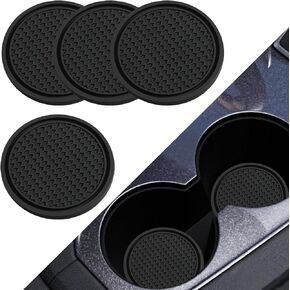 4 PCS Car Center Console Coaster, 2.75-inch PVC Thickened Honeycomb Surface Anti-Slip Waterproof Fixed Recessed Coaster, Portable Car Interior Accessories, Suitable for Most Models (Black)