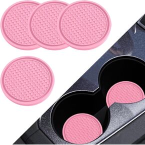 4 PCS Car Center Console Coaster, 2.75-inch PVC Thickened Honeycomb Surface Anti-Slip Waterproof Fixed Recessed Coaster, Portable Car Interior Accessories, Suitable for Most Models (Black)