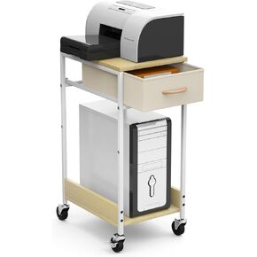 حامل برج الكمبيوتر، حامل برج الكمبيوتر، حامل وحدة المعالجة المركزية تحت المكتب مع درج تخزين، عربة طابعة على عجلات للمنزل والمكتب، أبيض in Kuwait