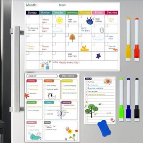 3 Pcs Magnetic White Board Dry Erase Set Digital Calendar Planner Wall Magnetic Note Pad for Rridge with Monthly Weekly Digital Calendar Daily Schedule Magnetic Board 1 Erase and 5 Colored Markers
