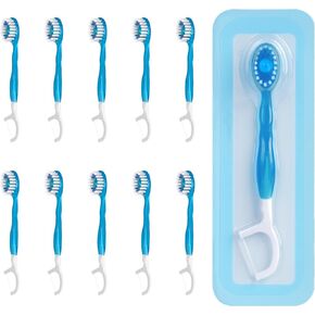 Disposable Mini Travel Toothbrushes, 5-in-1 Pre-Pasted Mini-Brush+Floss+Pick+Tongue Scraper, Prepasted On The Go Toothbrush for Travel, Portable Toothbrush with Freshening Bead, Coolmint, 10 Count
