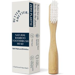 Better & Better Natural Bamboo Toothbrush | Soft Bristles | 100% Plant-Based | Reusable Handle and Replaceable Brush Head | Eco-Friendly, Zero Plastic | Adult Size, Blue