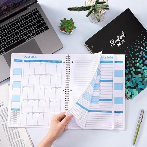 Student Planner 2024-2025 - JUL 2024-JUN 2025, School Planner, 8.5" x 11" School Planner 2024-2025 with Strong Twin-Wire Binding, Perfect Organizer-Black and Green Pattern in Kuwait