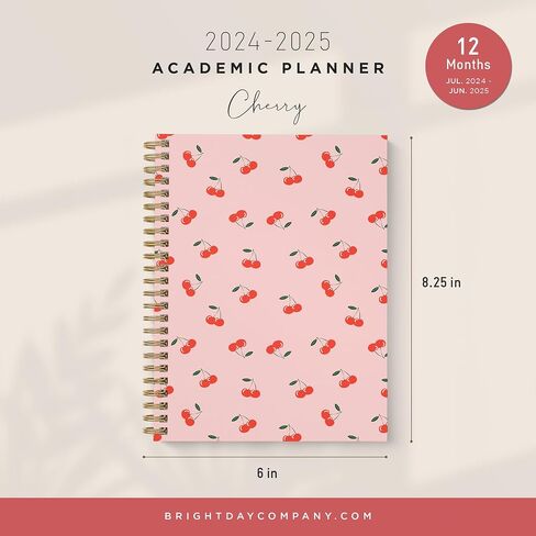 2024-2025 Cherry Small Academic Planner by Bright Day, 8.75" x 7.25" Daily Planner, July 2024 - June 2025, Weekly Agenda Academic Planner 2024-2025, Monthly Tabs, Vertical View, Twin Wire Binding, Pocket Folder in Saudi Arabia