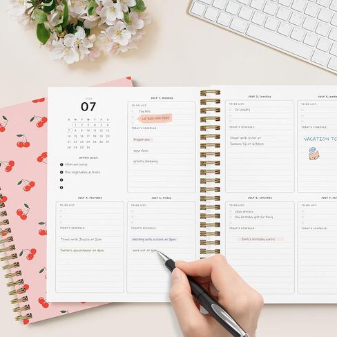 2024-2025 Cherry Small Academic Planner by Bright Day, 8.75" x 7.25" Daily Planner, July 2024 - June 2025, Weekly Agenda Academic Planner 2024-2025, Monthly Tabs, Vertical View, Twin Wire Binding, Pocket Folder in Saudi Arabia
