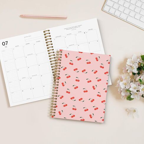 2024-2025 Cherry Small Academic Planner by Bright Day, 8.75" x 7.25" Daily Planner, July 2024 - June 2025, Weekly Agenda Academic Planner 2024-2025, Monthly Tabs, Vertical View, Twin Wire Binding, Pocket Folder in Saudi Arabia
