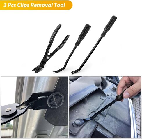 GOOACC 88Pcs Trim Removal Tool, Auto Push Pin Bumper Retainer Clip Set Fastener Terminal Remover Tool Adhesive Cable Clips Removal Kit Car Panel Radio Removal Auto Clip Pliers, Black in Kuwait