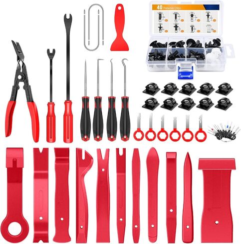 GOOACC 88Pcs Trim Removal Tool, Auto Push Pin Bumper Retainer Clip Set Fastener Terminal Remover Tool Adhesive Cable Clips Removal Kit Car Panel Radio Removal Auto Clip Pliers, Black in Kuwait