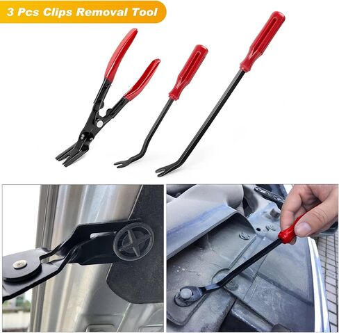 GOOACC 88Pcs Trim Removal Tool, Auto Push Pin Bumper Retainer Clip Set Fastener Terminal Remover Tool Adhesive Cable Clips Removal Kit Car Panel Radio Removal Auto Clip Pliers, Black in Kuwait