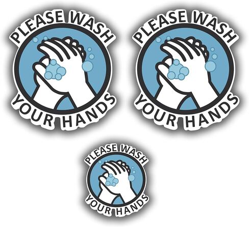 كريمر يرجى غسل يديك ملصق لاصق تحذيري للتنظيف الصحي مقاس 4 × 4 بوصة مجموعة من 2 وملصق صغير واحد كهدية! in Kuwait