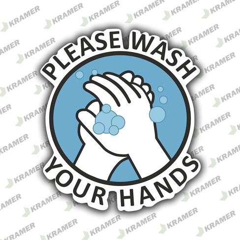 كريمر يرجى غسل يديك ملصق لاصق تحذيري للتنظيف الصحي مقاس 4 × 4 بوصة مجموعة من 2 وملصق صغير واحد كهدية! in Kuwait