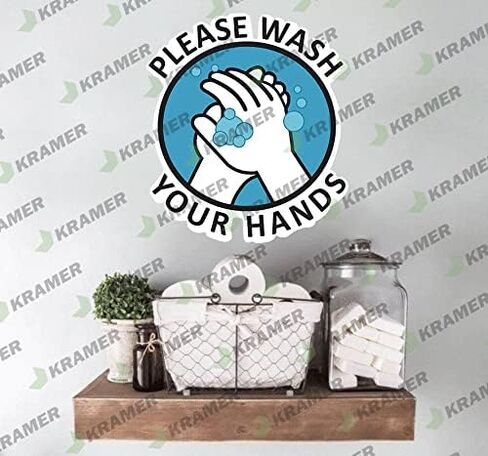 كريمر يرجى غسل يديك ملصق لاصق تحذيري للتنظيف الصحي مقاس 4 × 4 بوصة مجموعة من 2 وملصق صغير واحد كهدية! in Kuwait