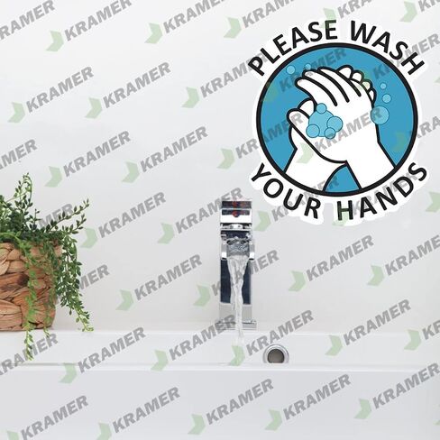كريمر يرجى غسل يديك ملصق لاصق تحذيري للتنظيف الصحي مقاس 4 × 4 بوصة مجموعة من 2 وملصق صغير واحد كهدية! in Kuwait