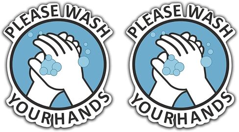 كريمر يرجى غسل يديك ملصق لاصق تحذيري للتنظيف الصحي مقاس 4 × 4 بوصة مجموعة من 2 وملصق صغير واحد كهدية! in Kuwait