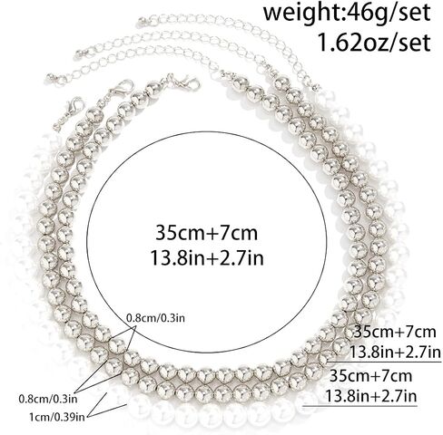 Gold Beaded Choker Necklace Set for Women,Stacking Round Pearl Collar Necklace,Trendy Simple Silver Layered Chunky Bead Ball Chain Necklace for Prom in Saudi Arabia