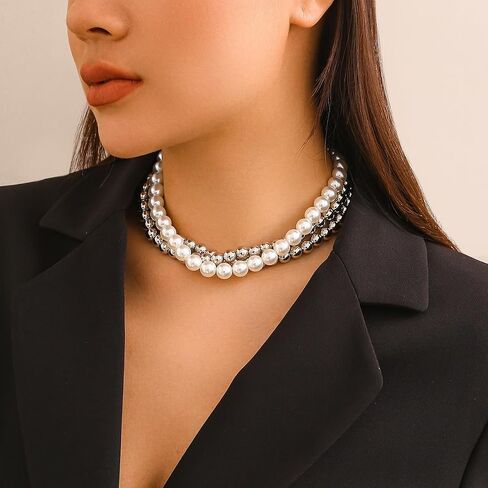 Gold Beaded Choker Necklace Set for Women,Stacking Round Pearl Collar Necklace,Trendy Simple Silver Layered Chunky Bead Ball Chain Necklace for Prom in Saudi Arabia