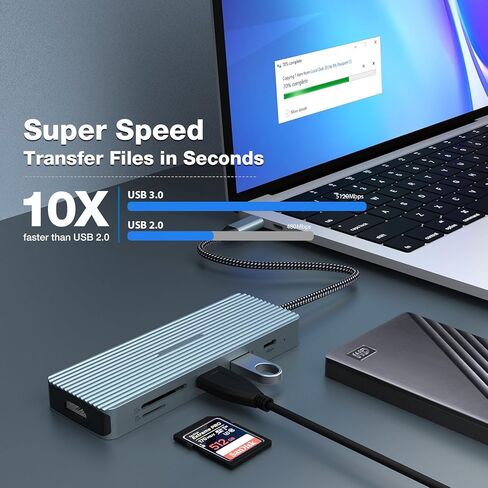 USB C Hub, 10 in 1 Dock with 4K HDMI, 2 x USB 3.0, USB-C 3.0 Data Transfer, 2 x USB 2.0, 100W Rapid Charging, SD/TF Card Reader, 3.5mm Audio for Laptop, iPad in Saudi Arabia