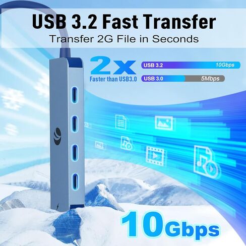 موزع USB C بسرعة 10 جيجابت في الثانية، موزع USB C بخمسة منافذ مع توصيل طاقة 100 وات، محول USB C محمول متعدد المنافذ متوافق مع MacBook Pro/Air، Surface Pro، Dell، HP، Microsoft، لا يدعم الشاشة (أزرق) in Saudi Arabia
