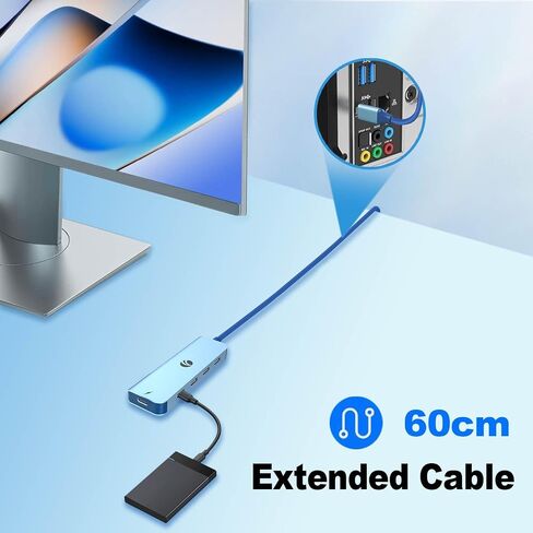 موزع USB C بسرعة 10 جيجابت في الثانية، موزع USB C بخمسة منافذ مع توصيل طاقة 100 وات، محول USB C محمول متعدد المنافذ متوافق مع MacBook Pro/Air، Surface Pro، Dell، HP، Microsoft، لا يدعم الشاشة (أزرق) in Saudi Arabia