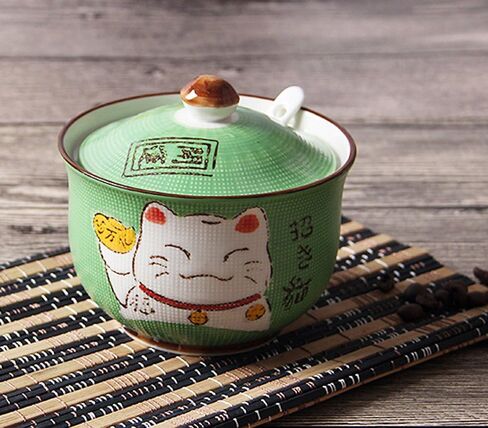 Ceramics Japanese Maneki Neko Lucky Cat Sugar Salt Pepper Storage Jar with Lid And Spoon in Saudi Arabia