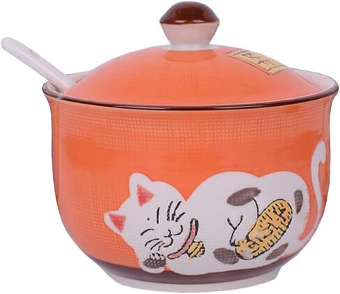Ceramics Japanese Maneki Neko Lucky Cat Sugar Salt Pepper Storage Jar with Lid And Spoon in Saudi Arabia