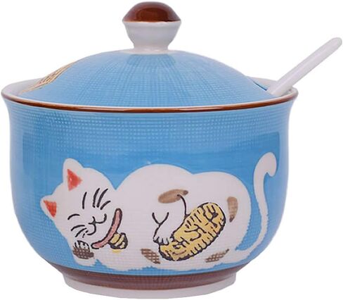 Ceramics Japanese Maneki Neko Lucky Cat Sugar Salt Pepper Storage Jar with Lid And Spoon in Saudi Arabia