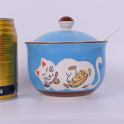 Ceramics Japanese Maneki Neko Lucky Cat Sugar Salt Pepper Storage Jar with Lid And Spoon in Saudi Arabia