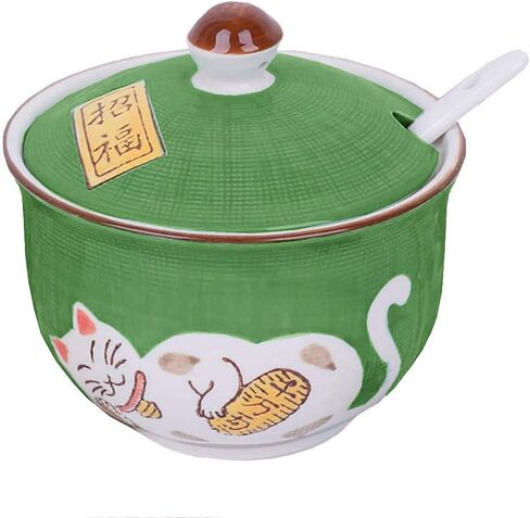 Ceramics Japanese Maneki Neko Lucky Cat Sugar Salt Pepper Storage Jar with Lid And Spoon in Saudi Arabia