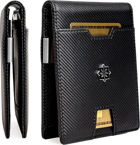 Mens Slim Wallet with Money Clip RFID Blocking Bifold Credit Card Holder for Men with Gift Box (Black) in Saudi Arabia