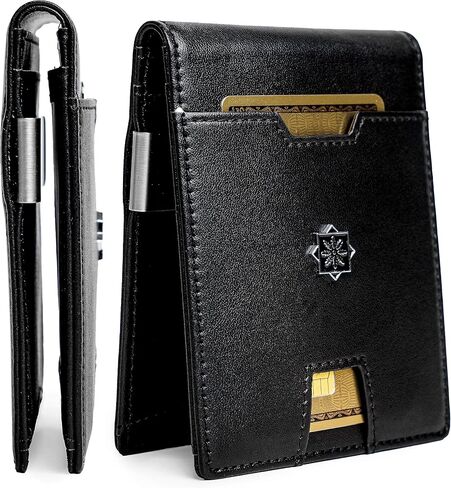 Mens Slim Wallet with Money Clip RFID Blocking Bifold Credit Card Holder for Men with Gift Box (Black) in Saudi Arabia