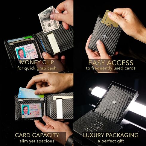Mens Slim Wallet with Money Clip RFID Blocking Bifold Credit Card Holder for Men with Gift Box (Black) in Saudi Arabia
