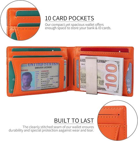 Mens Slim Wallet with Money Clip RFID Blocking Bifold Credit Card Holder for Men with Gift Box (Black) in Saudi Arabia