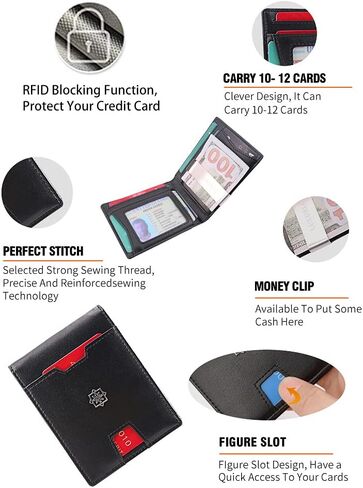 Mens Slim Wallet with Money Clip RFID Blocking Bifold Credit Card Holder for Men with Gift Box (Black) in Saudi Arabia