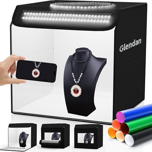 Glendan Light Box Photography, 16"x16" Portable Photo Box Shooting Tent Kit with 2 Light Panels (204 LED Lights) & 6 Kinds Double-Sided Backgrounds for Jewelry and Product Photography in Saudi Arabia