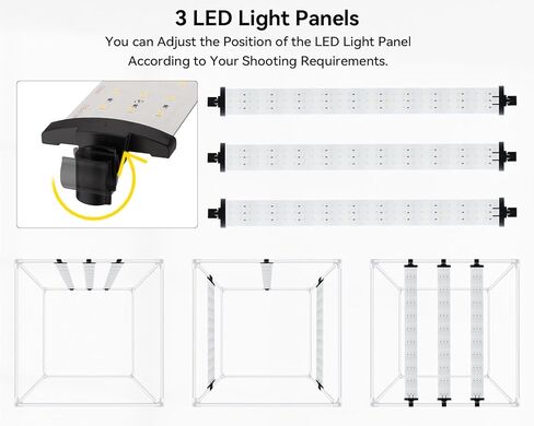 24"x24"/60x60cm Light Box Photography with 5 PVC Backdrops & Dimmable 3 LED Light Panels of 297 LED Beads & 10 x Clamps Portable Lightbox Photo Booth Shooting Tent for Product Photography Professional in Saudi Arabia