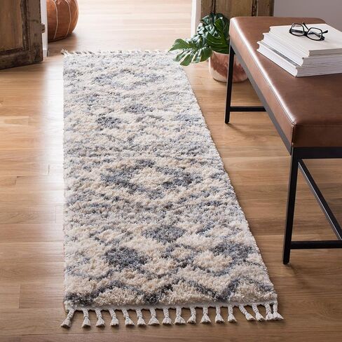 SAFAVIEH Berber Fringe Shag Collection 2' x 4' Cream / Navy BFG606A Moroccan Non-Shedding Living Room Bedroom Dining Room Entryway Plush 1.2-inch Thick Accent Rug in Saudi Arabia