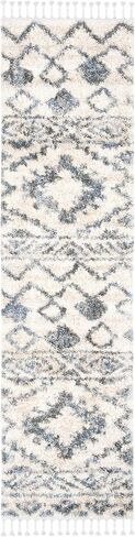 SAFAVIEH Berber Fringe Shag Collection 2' x 4' Cream / Navy BFG606A Moroccan Non-Shedding Living Room Bedroom Dining Room Entryway Plush 1.2-inch Thick Accent Rug in Saudi Arabia