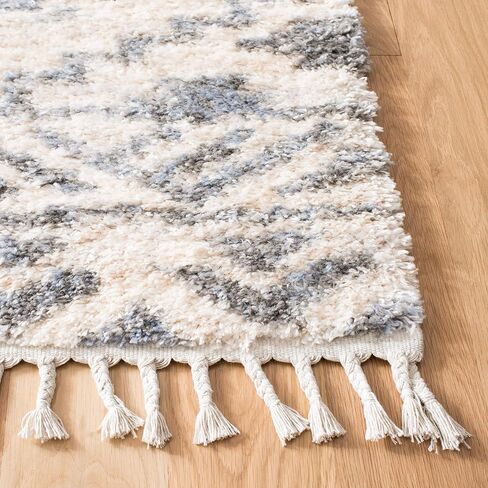 SAFAVIEH Berber Fringe Shag Collection 2' x 4' Cream / Navy BFG606A Moroccan Non-Shedding Living Room Bedroom Dining Room Entryway Plush 1.2-inch Thick Accent Rug in Saudi Arabia